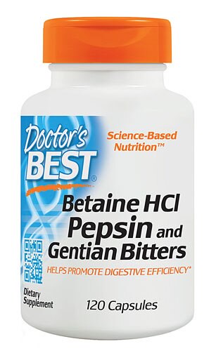 Doctor's Best Betaine HCl Pepsin and Gentian Bitters 120 Capsules