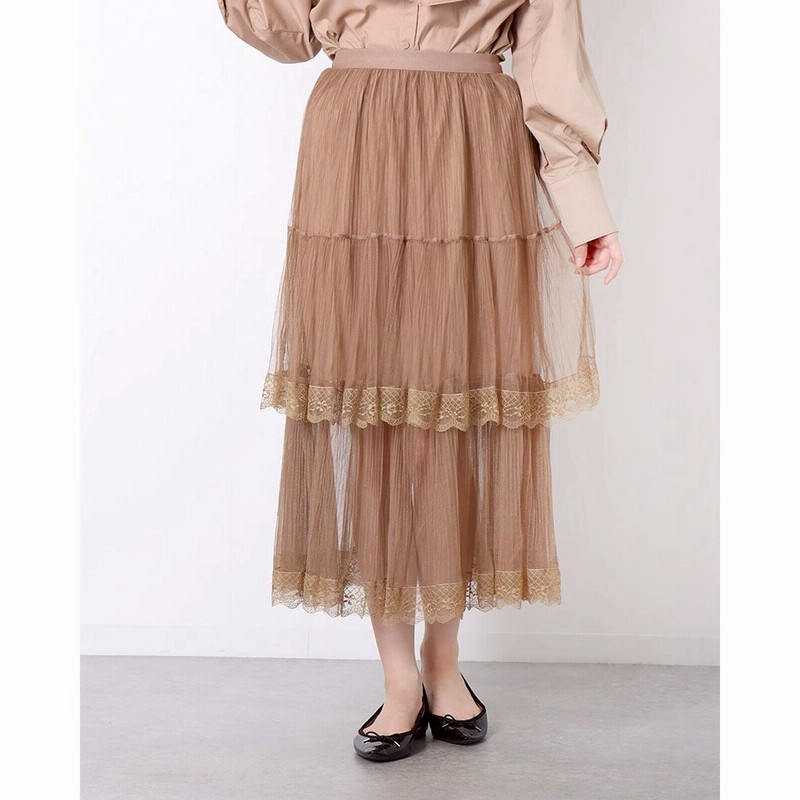 メロウネオン Mellowneon 2段レースチュールスカート Brown 通販 Lineポイント最大2 0 Get Lineショッピング