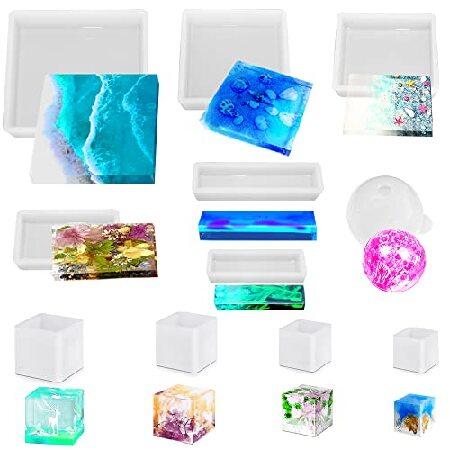 11 Pcs Resin Molds, FineGood Square Silicone Molds for Epoxy Resin Ball Epoxy Resin Molds DIY Cube Box Resin Casting Molds for Jewelry Soap Dried Flow