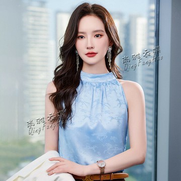 仿真絲掛脖吊帶背心女 春夏新款設計感上衣 職業裝內搭打底衫RF