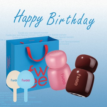 快速出貨【fwee】生日快樂⭐玫瑰心動鎖色唇露+粉色心動鎖色唇露+品牌手拿鏡+品牌紅包袋(附提袋)