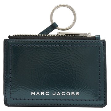 MARC JACOBS 馬克賈伯 浮雕LOGO漆皮鑰匙零錢包.深綠