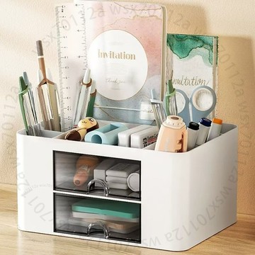 筆筒桌麵收納盒抽屜式化妝品辦公室文具化妝收納筒架塑料雜物置物EMJLNGT01