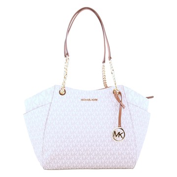 MICHAEL KORS-金字滿版防刮PVC鍊帶肩背托特包(素面白)