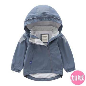 Meanbear - 防風防雨反光衝鋒外套(加絨)-藍灰星星-斜拉鍊