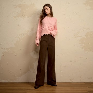 SO NICE 摩卡慕斯簡約顯瘦坑條燈芯絨寬褲