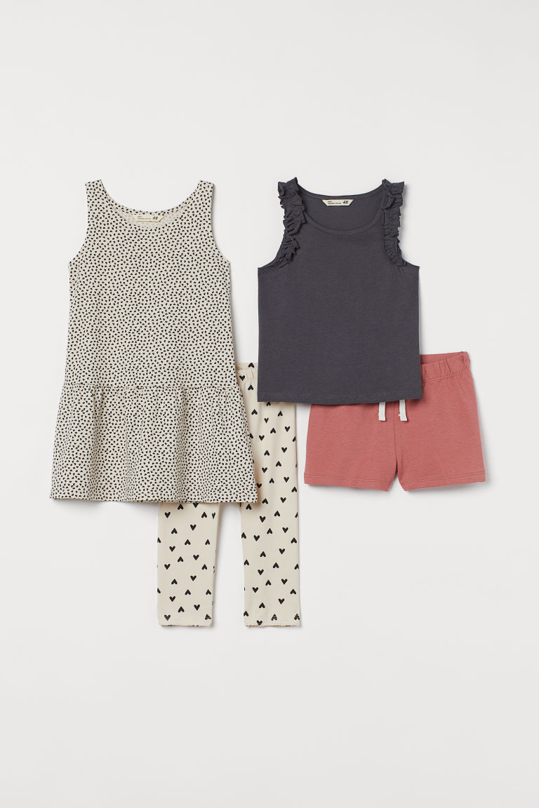 H & M - 棉質4件組套裝 - 米黃色
