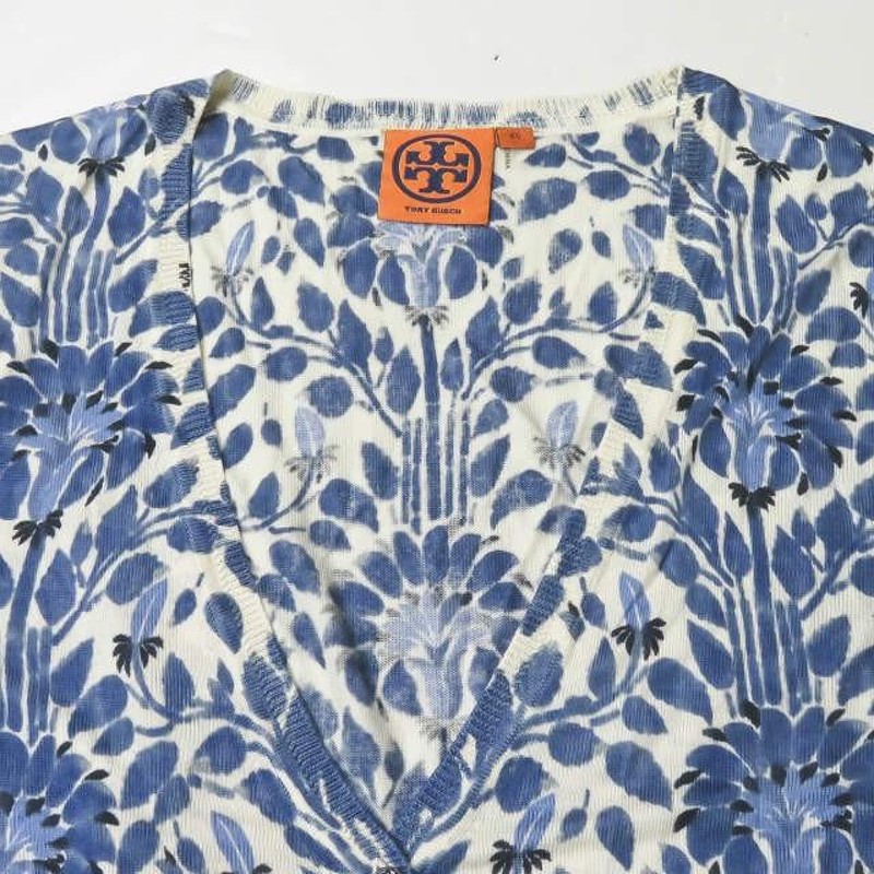 トリーバーチ TORY BURCH フラワーシルクニットカーディガン XS ブルー 長袖 トップス | LINEブランドカタログ