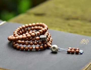 【素木腕香】天然印度老山檀108顆純銀配飾佛珠念珠手串