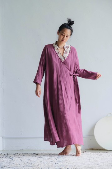 交襟綁帶罩衫外套 / 雙層紗  莓果紅