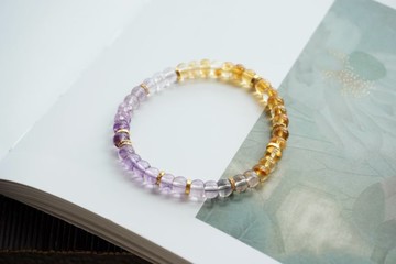 天然紫水晶黃塔晶黃水晶漸變直切手鏈 新中式手鏈 文玩直切手鏈