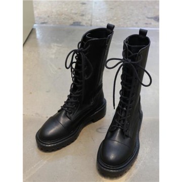 韓國東大門2023秋季新款圓頭系帶側拉鏈舒適休閑機車復古馬丁靴子