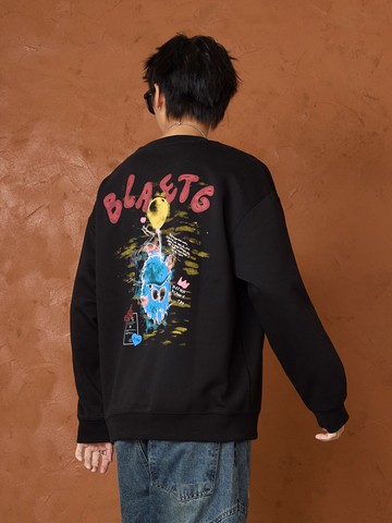 藍色小怪獸氣球印花大學T