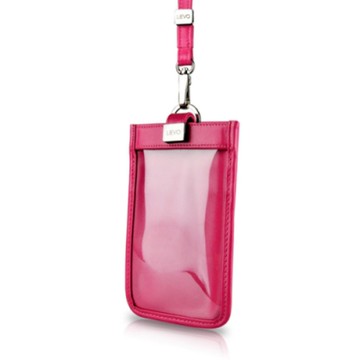 【LIEVO】 頸掛式真皮手機套_桃紅(86 * 166 mm機身尺寸以下皆適用)