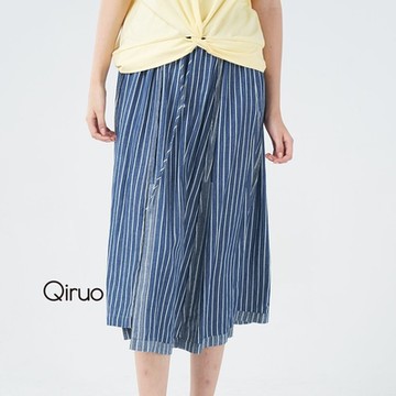 【Qiruo 奇若】春夏專櫃藍白色長裙8213B線條