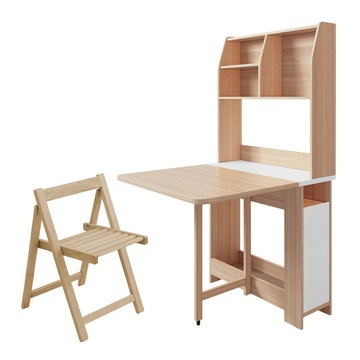 E-home Fika悠享系4開1門一桌四椅蝴蝶長方餐櫃桌椅組(GU018A+GU017A)原木色