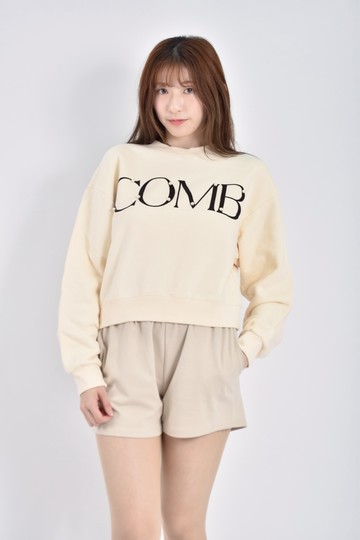 加購優惠(M) comb質感棉質純棉印花珍珠裝飾黃色長袖上衣