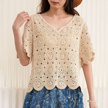 鏤空鈎花V領上衣121383C