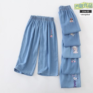 【韓版薄款】女童闊腿褲 童裝褲子 女童褲子 七分褲 牛仔闊腿褲 夏季薄款 中大童 透氣舒適 幼兒園上學穿搭