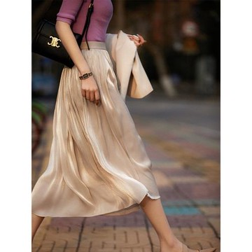 笑涵閣 今年流行a字半裙 百搭珠光半身裙子女春夏 QZE582010MG#