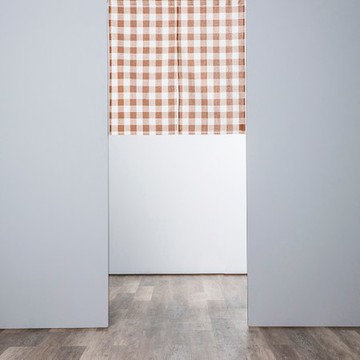 素色棉麻紗織格子短門簾 90X90cm-咖
