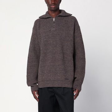 Brown wool sweater with zip