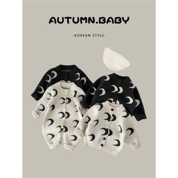 韓系嬰兒衣服2024秋冬新款針織連體衣嬰幼兒寶寶毛衣外出爬爬服潮