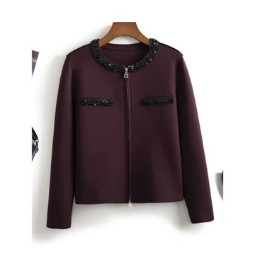 【法式輕奢】時尚復古香風領口釘珠空氣棉拉鏈長袖開衫短外套女