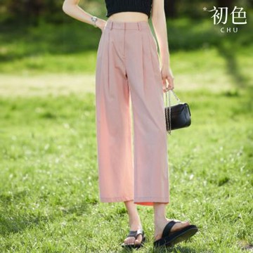 初色 休閒風寬鬆高腰闊腿褲直筒褲休閒褲寬褲長褲-共3色-36793(M-2XL可選)