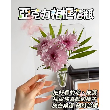 ⚡3D透明懸浮插花瓶 相框花瓶 水培插花器 壓克力相框花瓶 透明桌麵插花擺件 水培插花 桌面裝飾品擺件 插花