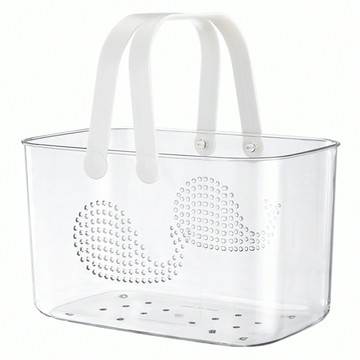 透明手提盥洗收納籃/瀝水籃沐浴籃/旅行外出游泳露營水果籃/購物籃  25.5 x 17 x 15cm  白色