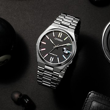 CITIZEN 星辰 Mechanical系列 NJ0151-53E 情人節推薦款 七彩撞色機械時尚腕錶 黑x銀 40mm