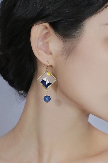 元森手作  海浪與日出系列 純手工雙面刺繡耳環 清新夏日 耳環