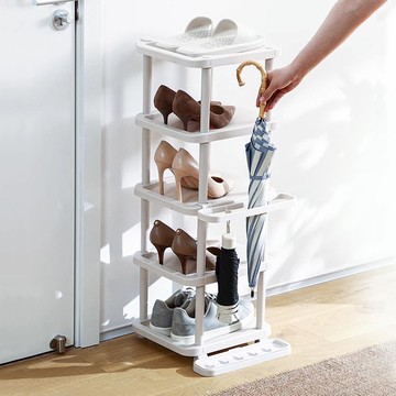 日本天馬 PROfix 窄型五層收納鞋架(附掛傘架)