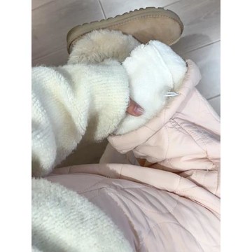 粉色羊羔絨闊腿褲女2025年新款小個子保暖褲加絨加厚東北過冬棉褲