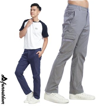 雙11限時回饋滿額好禮送機能襪【戶外趣】男款薄款耐磨防潑水 防曬速乾9口袋 商務休閒長褲 ( HPM001S 丈青/銷光灰 )