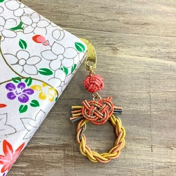 御朱印蒐集冊書籤 水引【迷你花圈】書擋 日式風格 手帳 金色 紅色