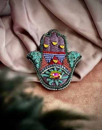 刺繡 Hamsa 手工胸針、手工串珠首飾、獨特配件
