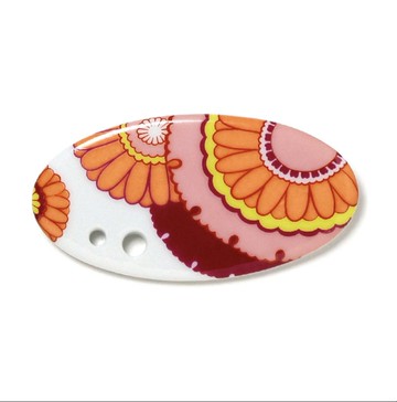 松榮堂新款橢月形香立 雪輪菊-紅  日本製瓷器