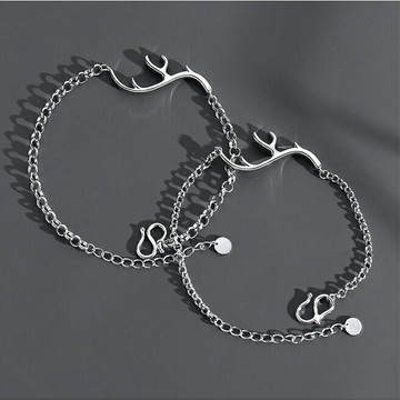 一路有你情侶銀手鍊女一對麋鹿情侶款手環【聚物優品】