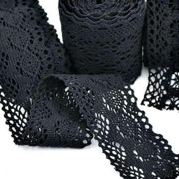 服裝輔料黑色棉鏤空流蘇花邊衣服裝飾袖口裙邊下擺蕾絲邊布料布。