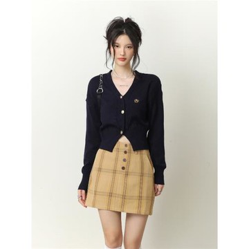 SHIYIYUE v領針織衫女秋季收腰顯瘦外搭毛衣蝙蝠袖絞花開衫短外套