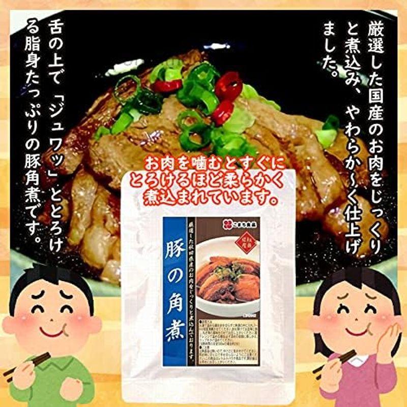 秋田県産お肉の総菜４種 こまち食品 ホルモン ビーフシチュー 豚の角煮 ビーフカレー ４袋セット