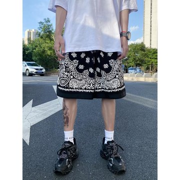 夏季潮牌西海岸腰果花休閑寬松短褲男生哈倫褲嘻哈街舞流行五分褲