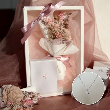 【Isha Jewelry】LINE 禮物獨家優惠！裸粉玫瑰乾燥花純銀飾品禮盒組 | 生日 情侶 婚禮。百搭萬用禮盒