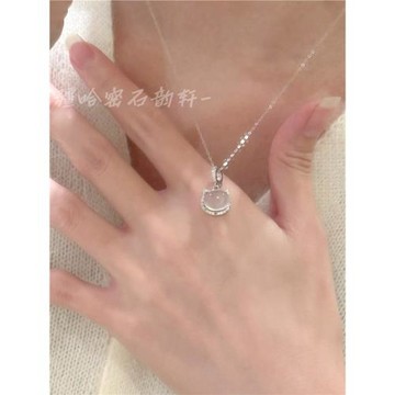 天然玉髓粉水晶在逃公主項鏈女鎖骨鏈925銀招財貓咪生日禮物女友