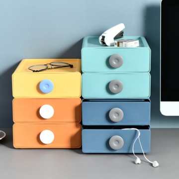 【荷生活】多彩可疊加組裝桌面抽屜收納盒 化妝品辦公用品居家小物收納-四色一套