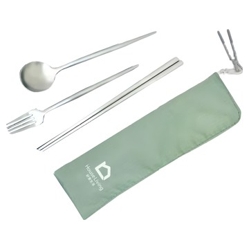 House Living 好室生活 高級304不鏽鋼餐具組  防鏽耐高溫  附防水收納袋  湯匙 + 叉子 + 筷子 + 收納袋  綠色  1組