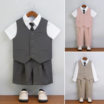 兒童西裝禮服夏款英倫紳士馬甲套裝男童鋼琴主持演出服花童婚禮服