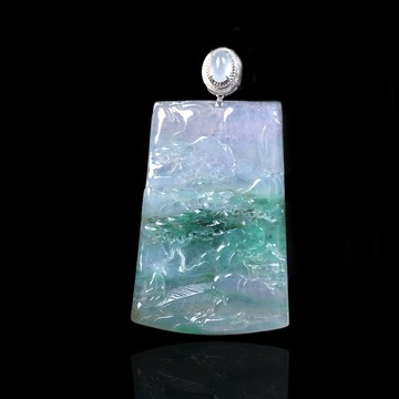 冰種春帶彩翡翠山水牌 18K金鑽石 | 天然緬甸玉翡翠A貨 | 送禮